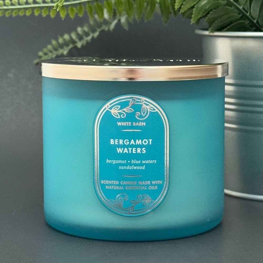 BBW Bergamot Waters White Barn Bath & Body Works 3 Wick Candle